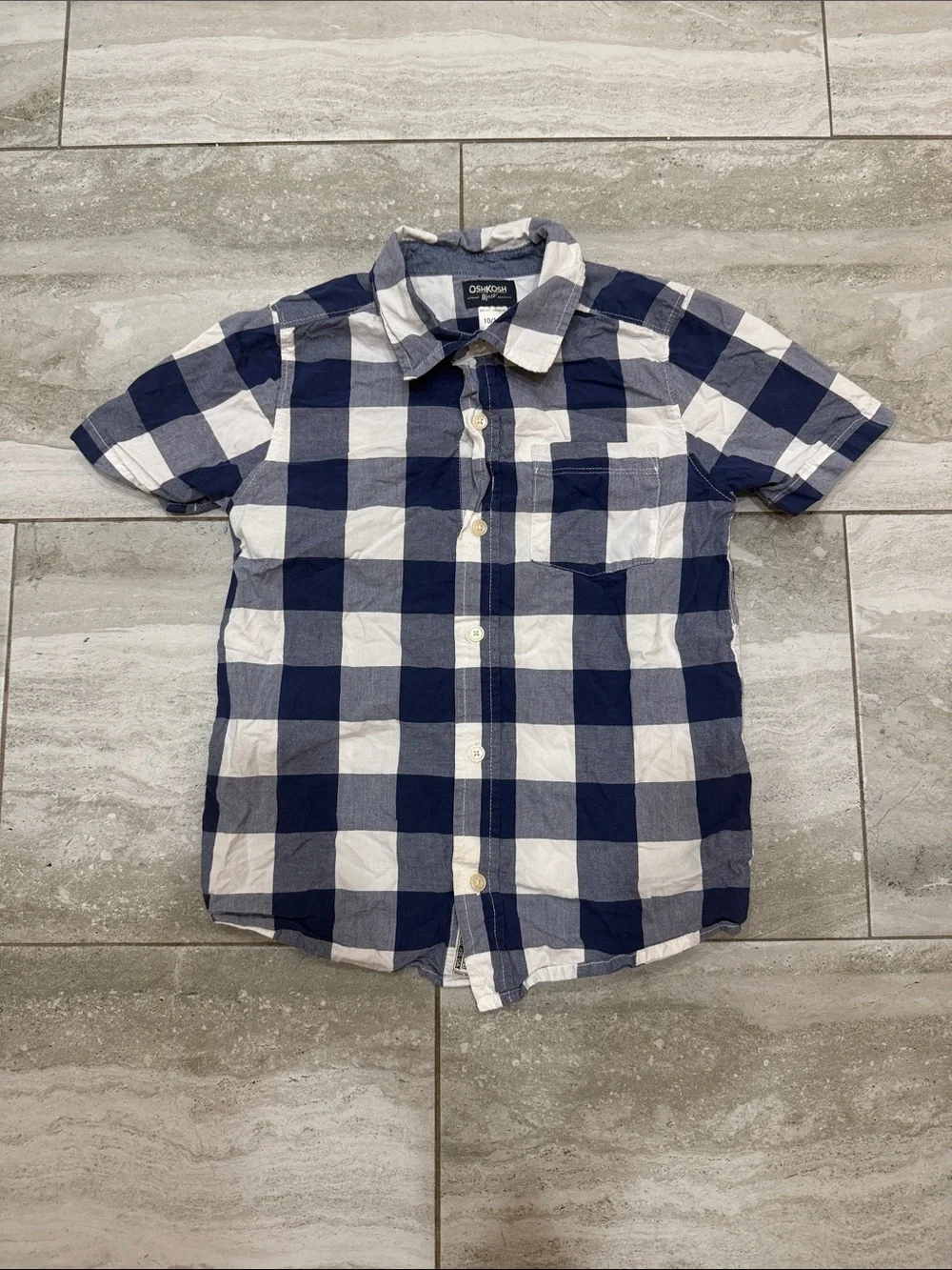 OshKosh B'gosh Navy and White Check Short Sleeve Button-Down Shirt